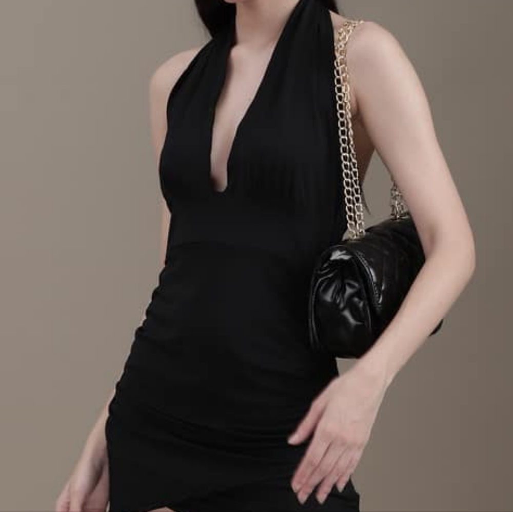 SHEIN Black Bodycon Mini Dress Halter Neck
